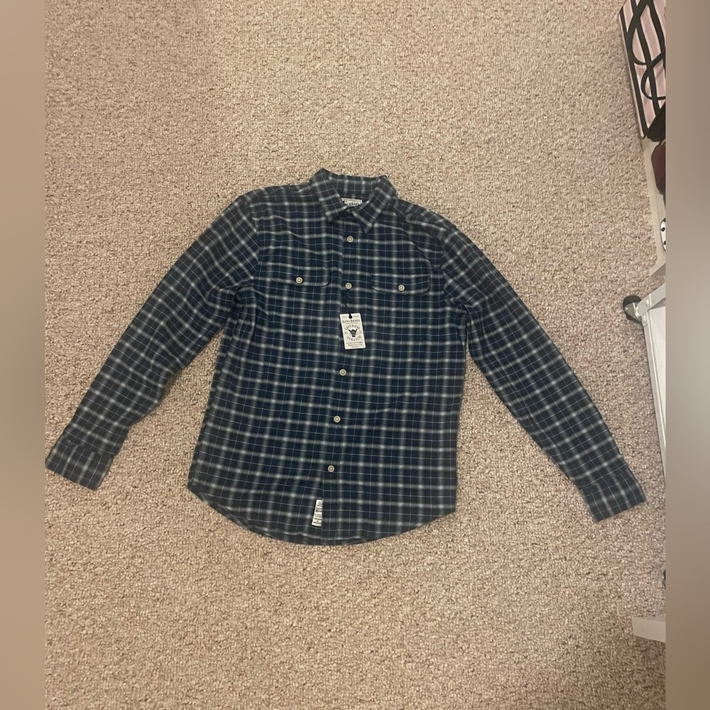 NWT Lucky Brand Saturday Stretch Blue Plaid Flannel Long Sleeve Men's Size S